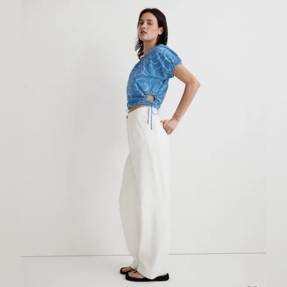 NWOT Madewell Embroidered Poplin Puff-Sleeve Cutout Crop Top, size L - Picture 2 of 6